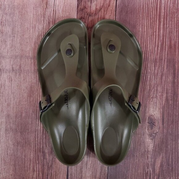 *READ* Birkenstock Mens 45 US 12 Gizeh Essentials Eva Khaki Flip Flops Sandals - Picture 6 of 13